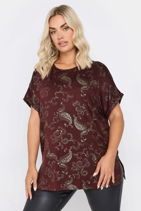 Büyük Beden Kısa Kollu Bisiklet Yaka Metalik Desenli Bluz 303666 Vervegrand