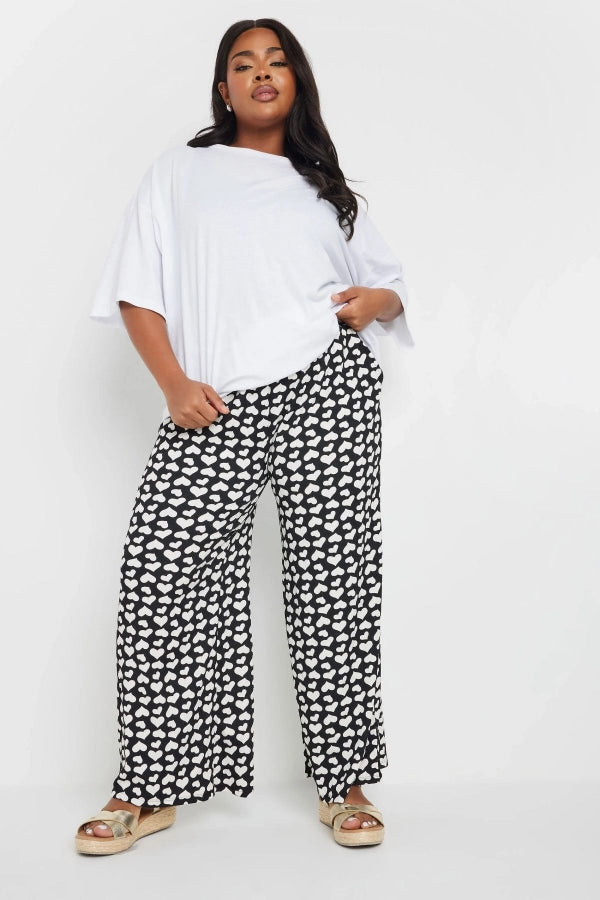 Büyük Beden Beli Lastikli Bol Paça Kalp Desenli Cepli Pantolon 303492 Vervegrand