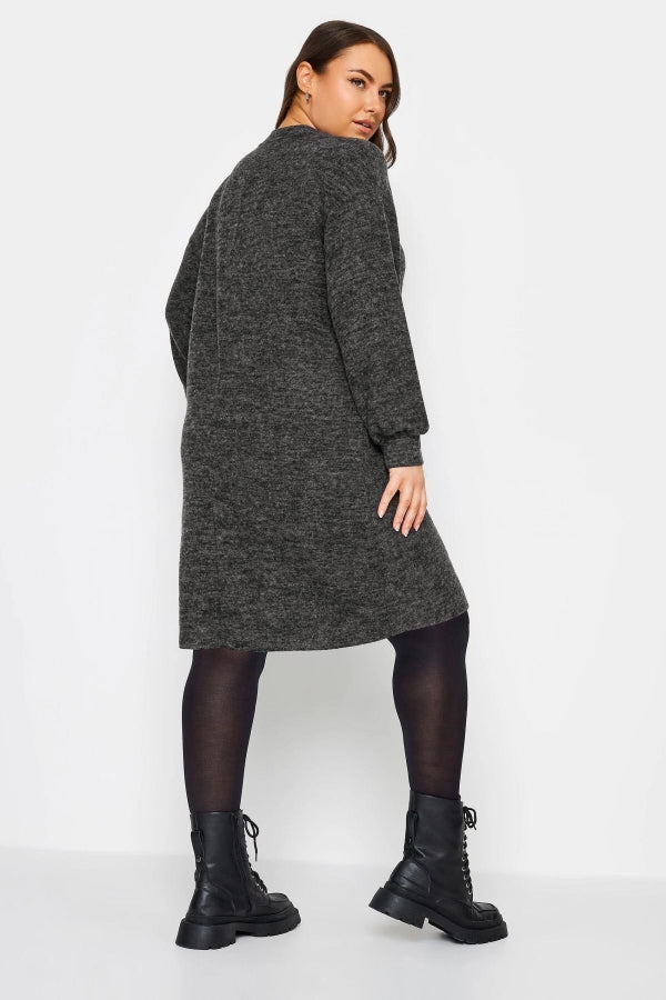 Büyük Beden Bisiklet Yaka Uzun Kollu Yumuşak Dokulu Elbise 321598 Vervegrand