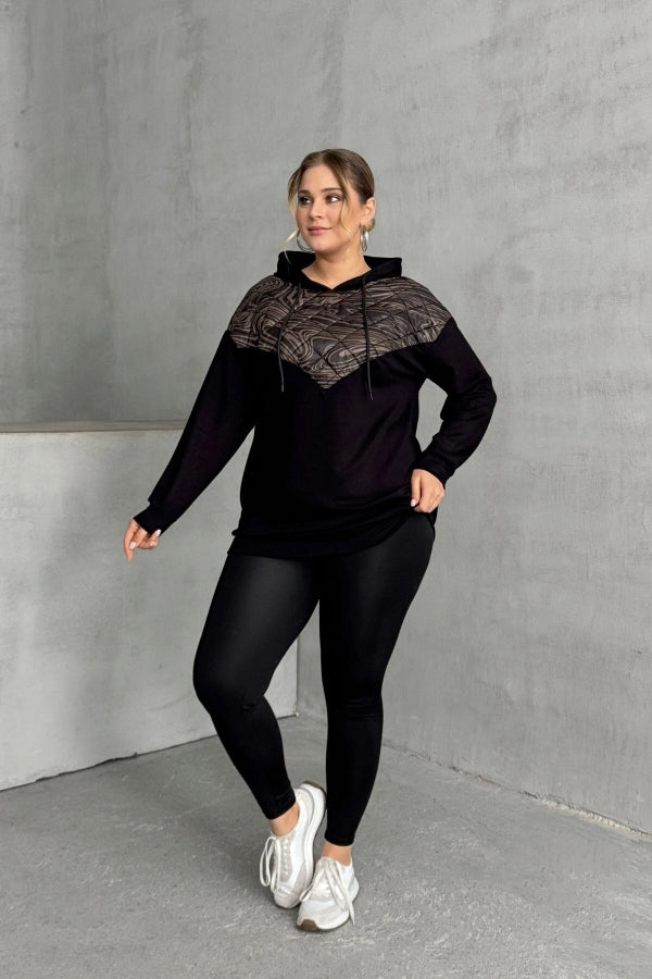 Büyük Beden Uzun Kollu Kapüşonlu Kapitone Detaylı Sweatshirt 300319 Vervegrand