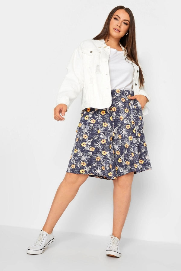 Büyük Beden Beli Lastikli Desenli Bol Kesim Likralı Şort 302404 Vervegrand