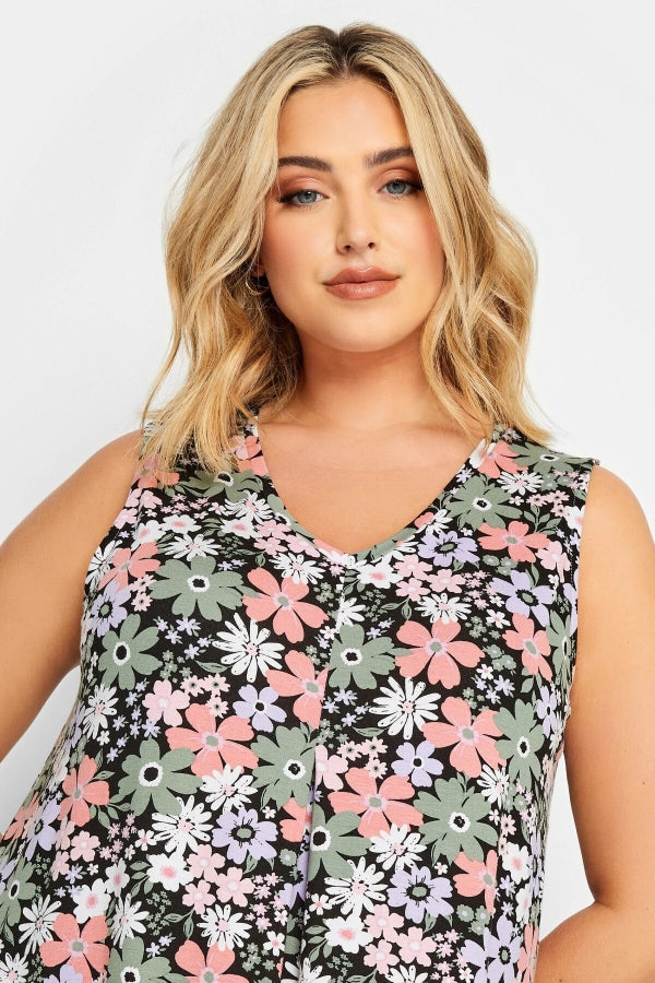 Büyük Beden Sıfır Kol V Yaka Çiçek Desenli Bluz 302384 Vervegrand