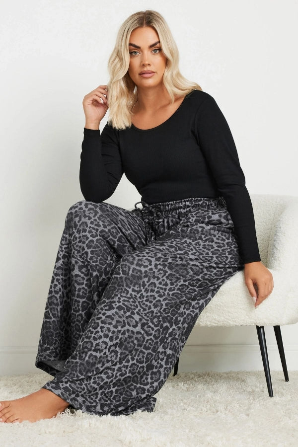 Büyük Beden Bol Paça Cepli Leopar Desenli Beli Lastikli Eşofman Altı 322356 Vervegrand