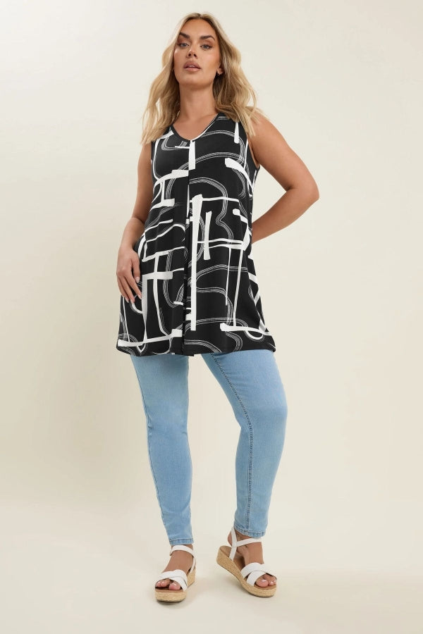 Büyük Beden V Yaka Sıfır Kol Pileli Desenli Likralı Bluz 304105 Vervegrand