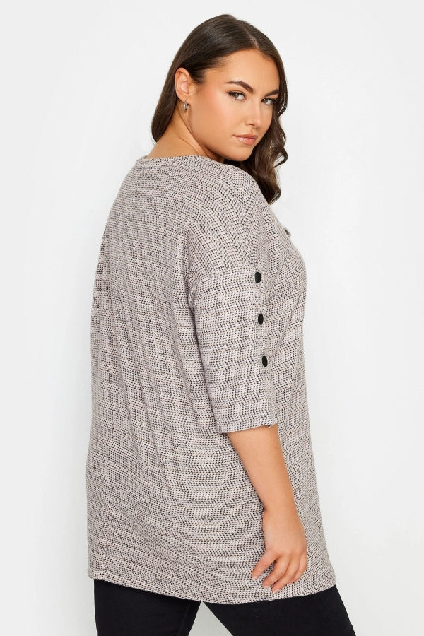 Büyük Beden Bisiklet Yaka Yarım Kollu Düğme Detaylı Bluz 302874 Vervegrand