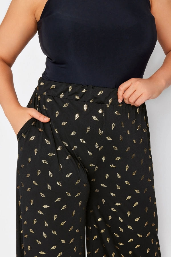 Büyük Beden Beli Lastikli Cepli Soyut Desenli Geniş Paça Pantolon 302575 Vervegrand