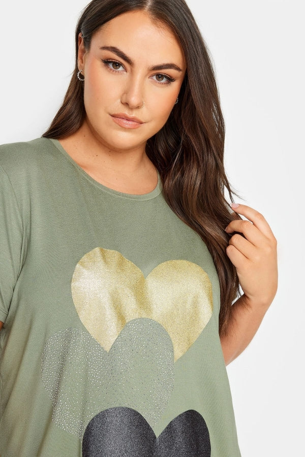 Büyük Beden Bisiklet Yaka Kısa Kollu Parıltılı Baskılı T-shirt 302271 Vervegrand