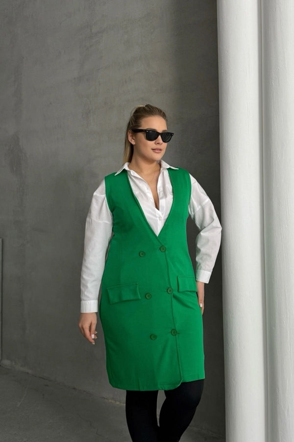 Büyük Beden Sıfır Kol Önü Düğmeli Cep Görünümlü Hırka 300860 Vervegrand