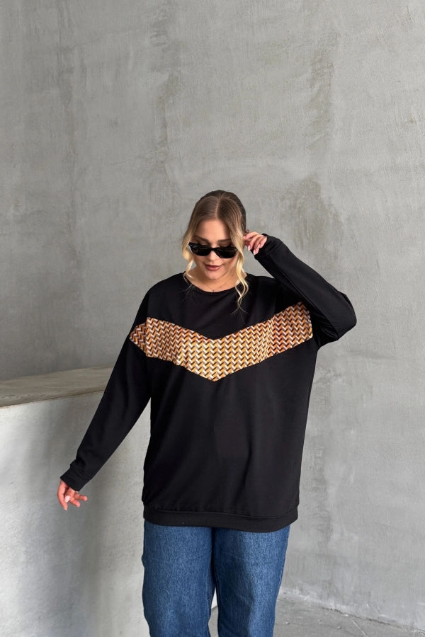 Büyük Beden Bisiklet Yaka Uzun Kollu Önü Baskılı Sweatshirt 300282 Vervegrand