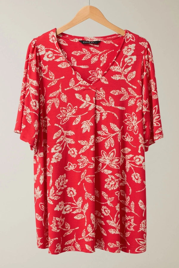 Büyük Beden V Yaka Kısa Kollu Önü Pileli Desenli Likralı Bluz 616172 Vervegrand