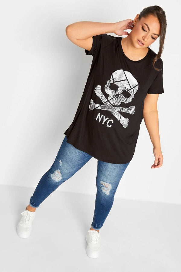 Büyük Beden Bisiklet Yaka Kısa Kollu Baskılı Uzun T-shirt 302116 Vervegrand