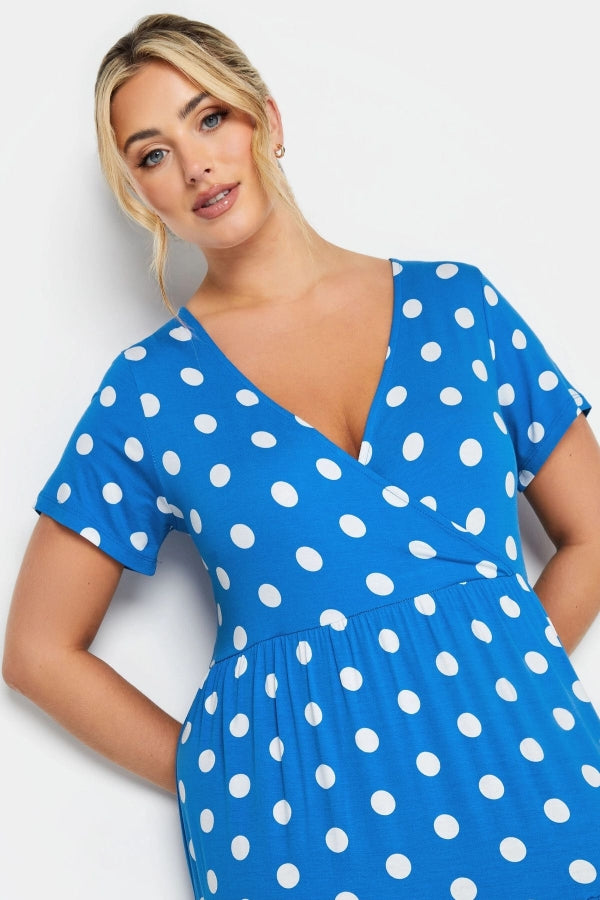 Büyük Beden V Yaka Kısa Kollu Puantiye Desenli Elbise 302351 Vervegrand