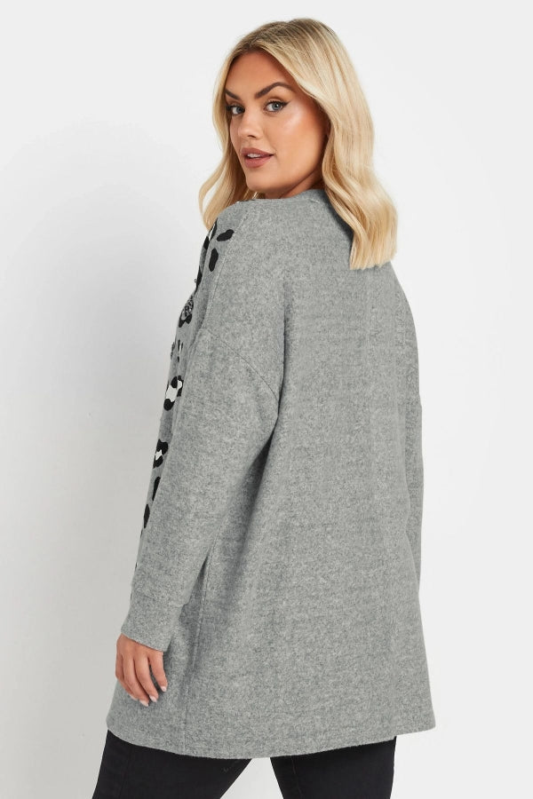 Büyük Beden Yumuşak Dokulu Leopar Baskılı Uzun Kollu Kazak 322221 Vervegrand