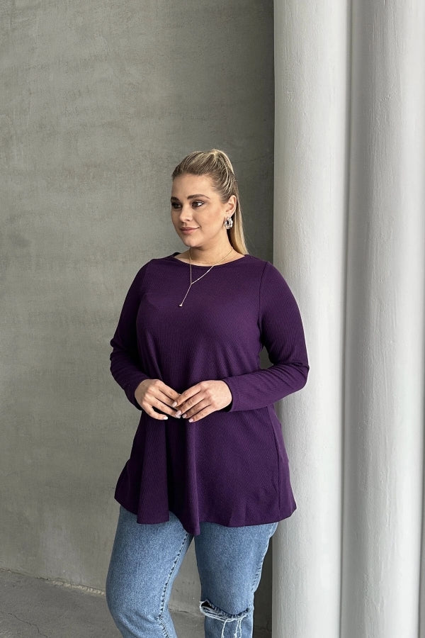 Büyük Beden Uzun Kollu Bisiklet Yaka Fitilli Bluz 100-123 Vervegrand