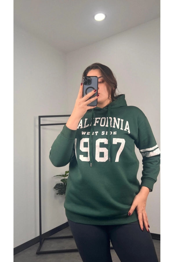 Büyük Beden Kapüşonlu Uzun Kollu Baskılı Sweatshirt 301126 Vervegrand