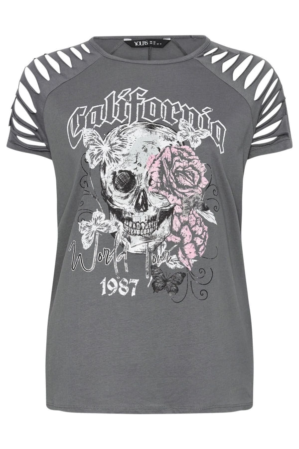 Büyük Beden Bisiklet Yaka Kol ve Omuz Detaylı Baskılı T-shirt 321749 Vervegrand