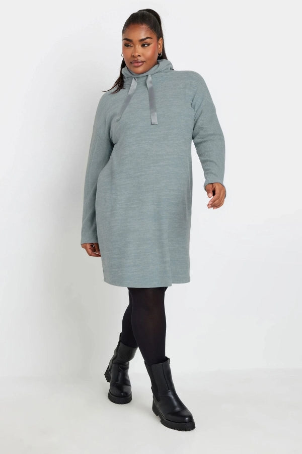 Büyük Beden Uzun Kollu Kapüşonlu Yumuşak Dokulu Sweatshirt Elbise 303590 Vervegrand