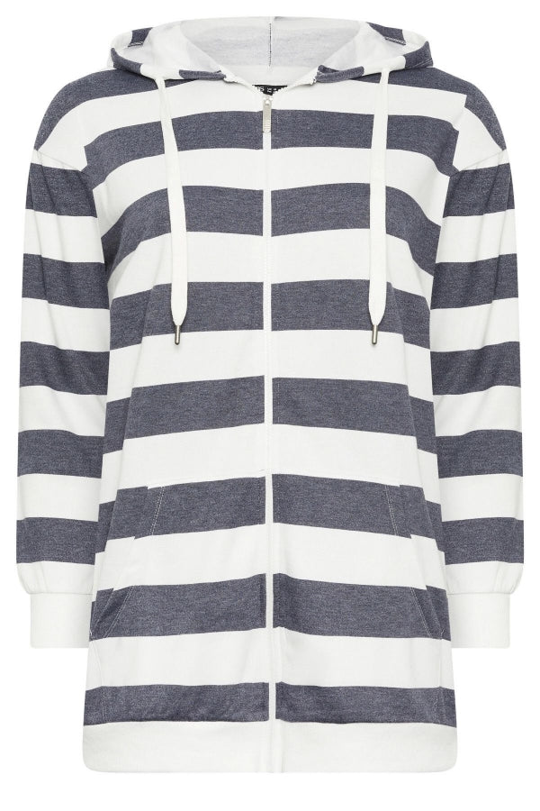 Büyük Beden Kapüşonlu Fermuarlı Çizgili Uzun Kollu Sweatshirt 302936 Vervegrand