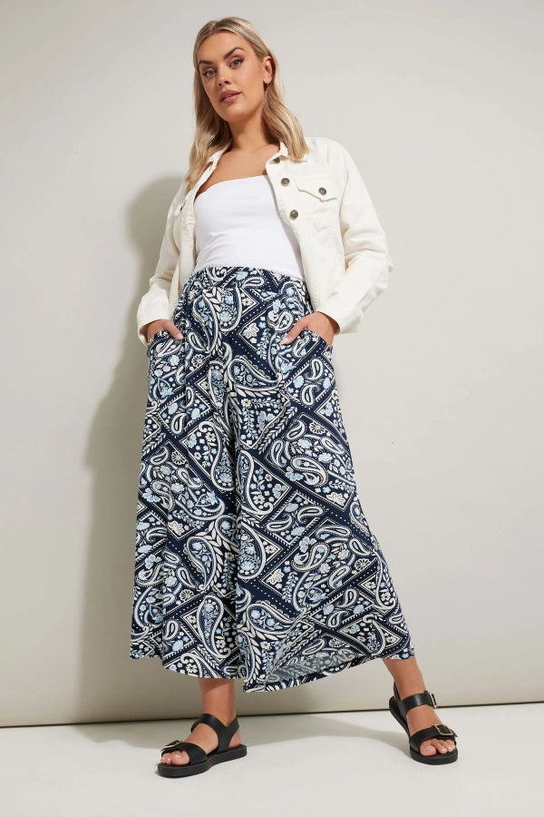 Büyük Beden Beli Lastikli Cepli Desenli Kapri Pantolon 145279 Vervegrand