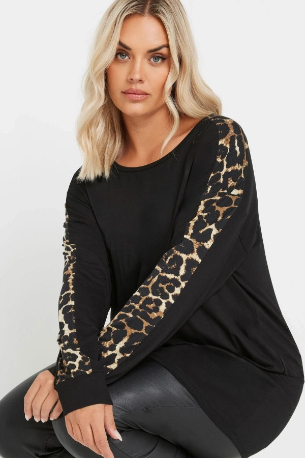 Büyük Beden Bisiklet Yaka Uzun Kolları Leopar Desenli Bluz 303723 Vervegrand