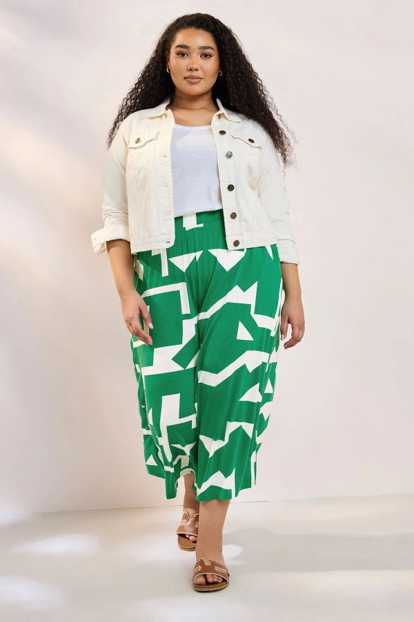 Büyük Beden Yüksek Bel Lastikli Cepli Bol Paça Kapri Pantolon 304118 Vervegrand