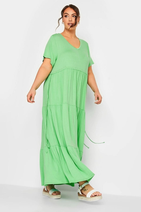 Vervegrand büyük beden yarım kollu yeşil elbise