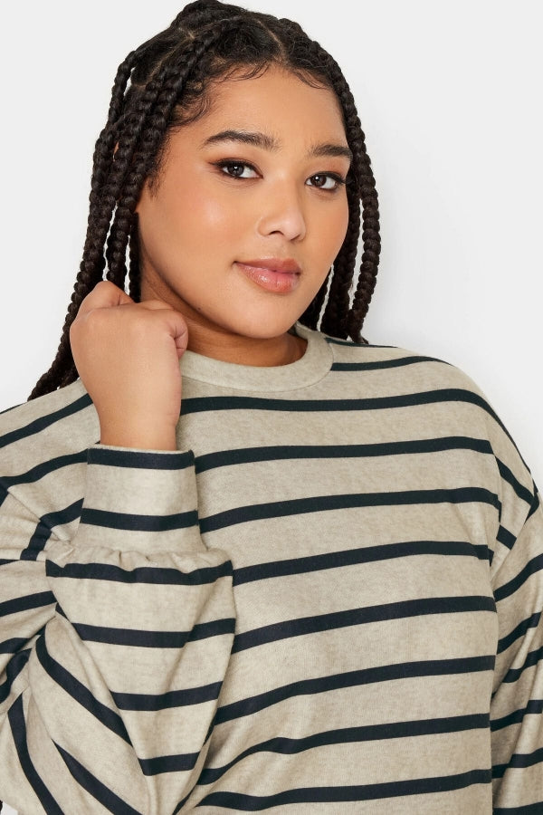 Büyük Beden Bisiklet Yaka Uzun Kollu Çizgili Kısa Elbise 302882 Vervegrand