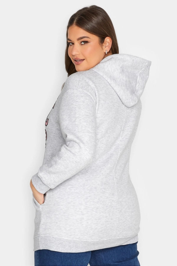 Büyük Beden Kapüşonlu Önü Yazı Baskılı Cepli Sweatshirt 173597 Vervegrand