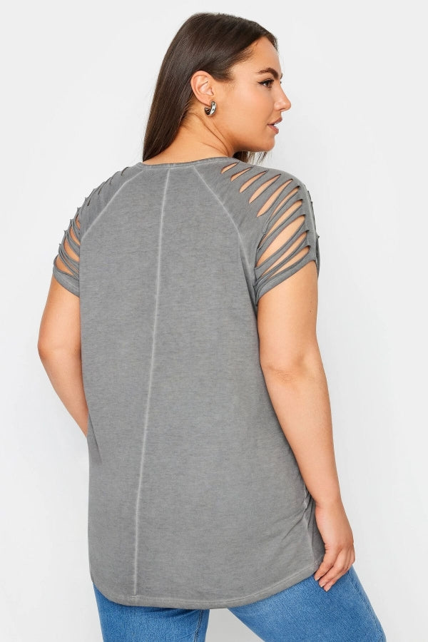 Büyük Beden Bisiklet Yaka Kol ve Omuz Detaylı Baskılı T-shirt 303138 Vervegrand