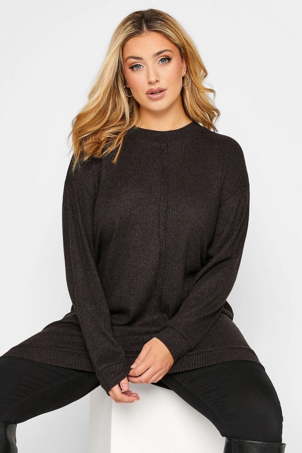 Büyük Beden Nervürlü Uzun Kesim Uzun Kollu Triko Kazak 301300 Vervegrand