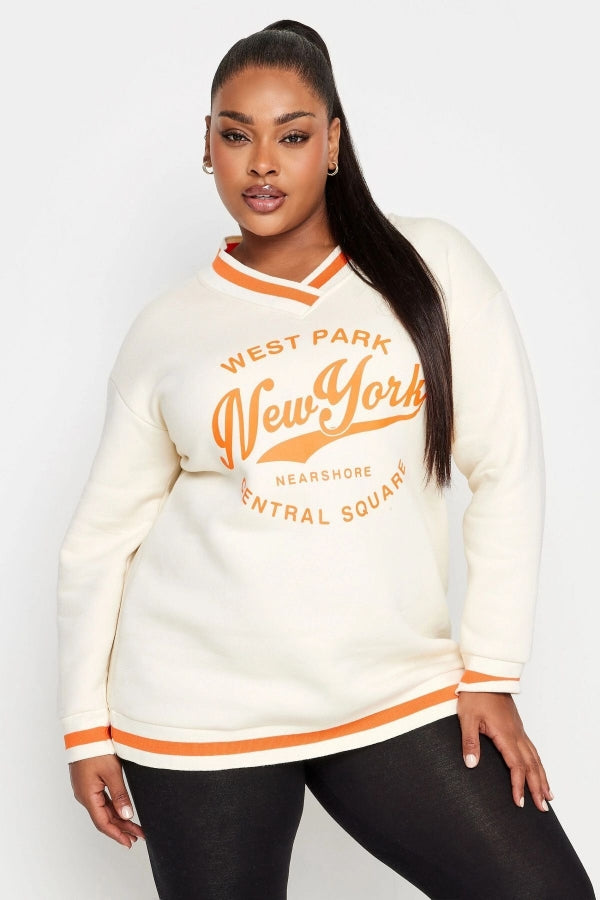 Büyük Beden V Yaka Uzun Kollu Baskılı Şerit Detaylı Sweatshirt 302733 Vervegrand