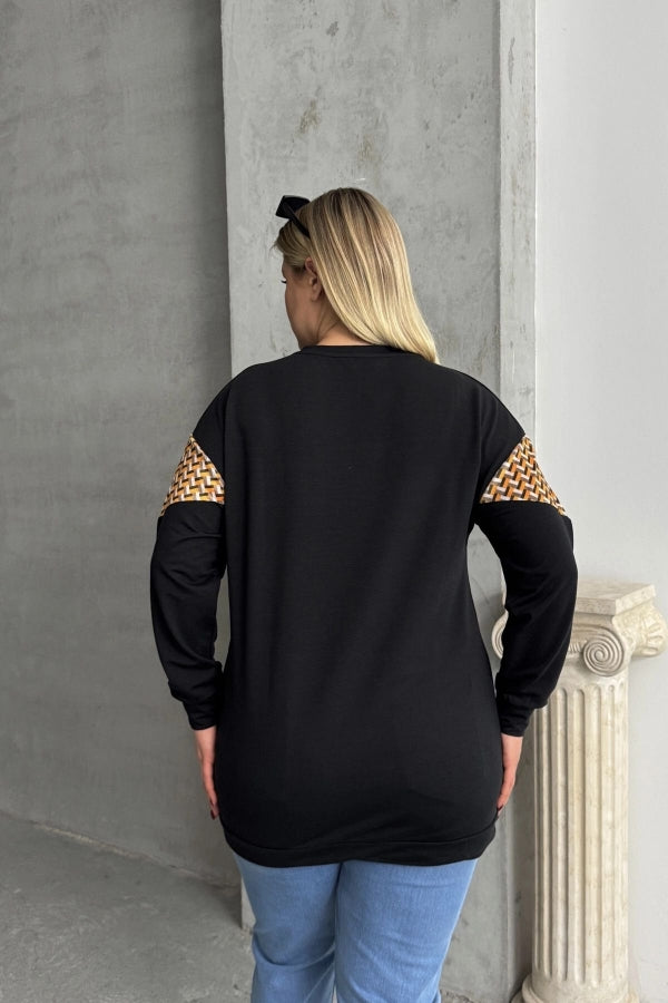 Büyük Beden Bisiklet Yaka Uzun Kollu Desenli Sweatshirt 300334 Vervegrand