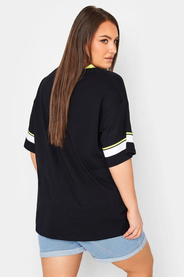 Büyük Beden Önü Baskılı V Yaka Yarım Kollu Uzun Kesim T-Shirt 321024 Vervegrand