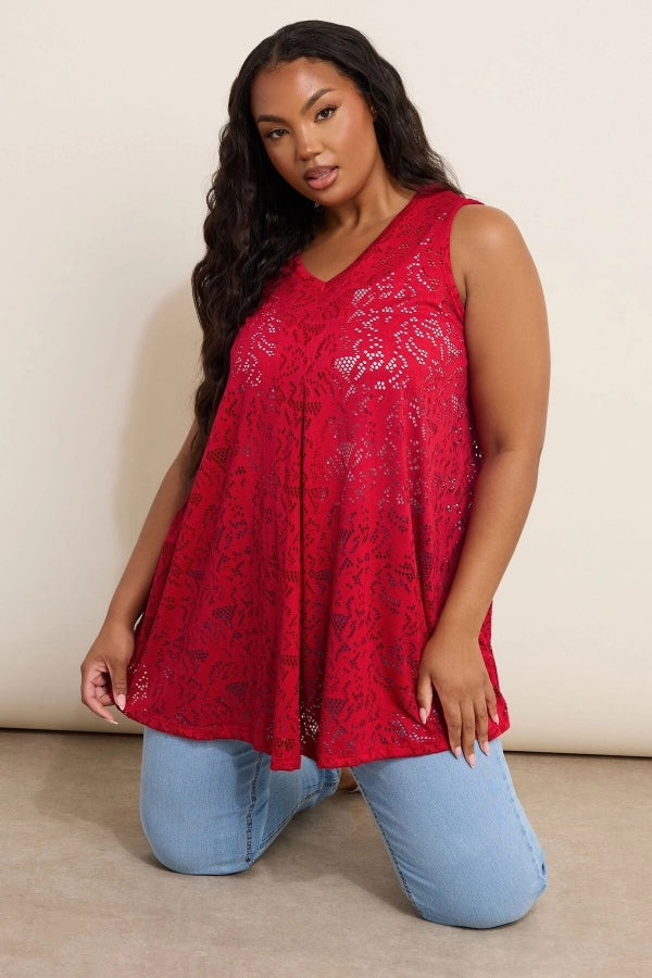 Büyük Beden V Yaka Sıfır Kol Astarsız Dantel T-shirt 304104 Vervegrand