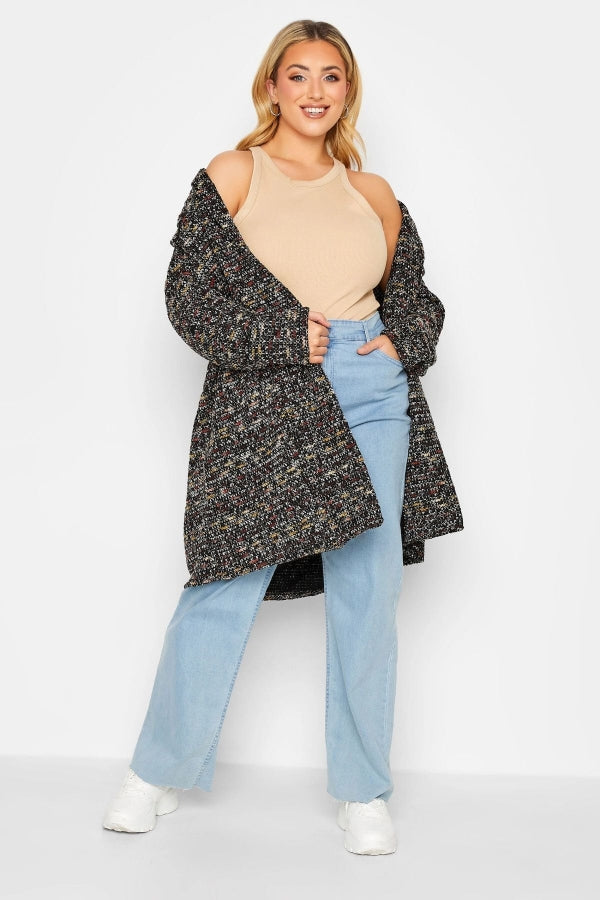 Büyük Beden Dokulu Uzun Kollu Düğmesiz Uzun Kesim Hırka 301571 Vervegrand