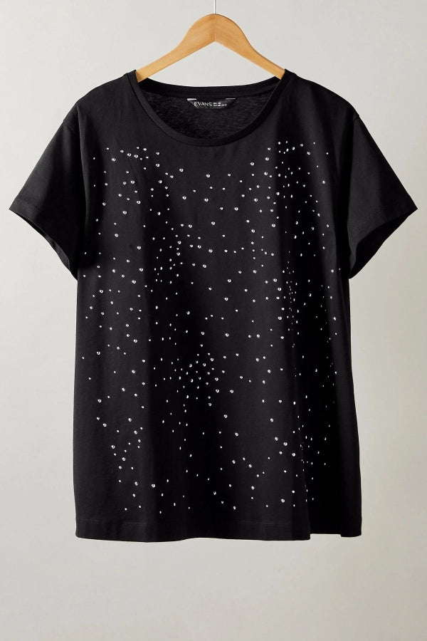 Büyük Beden Bisiklet Yaka Kısa Kollu Taş Yapıştırma Basic T-shirt 615350 Vervegrand