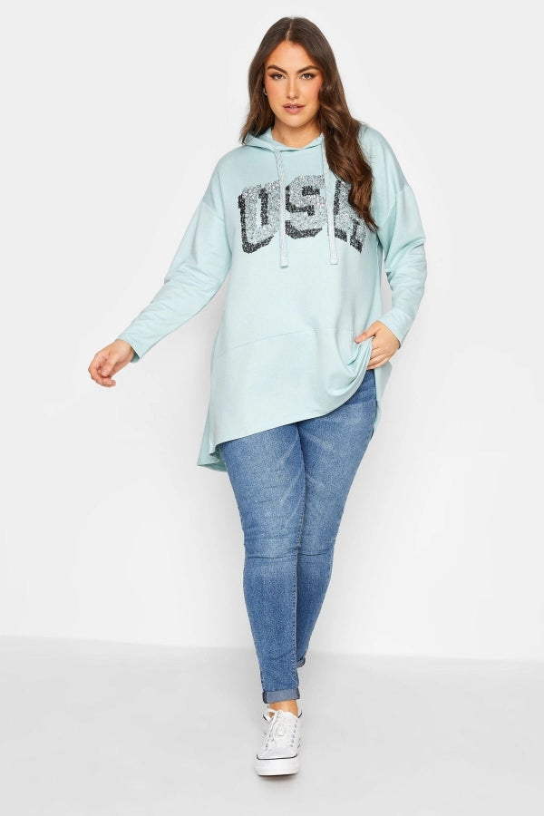 Vervegrand büyük beden mavi sweatshirt payet detaylı