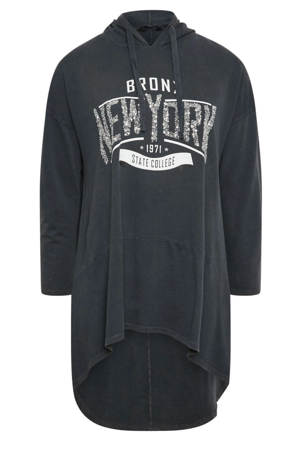 Büyük Beden Payet Detaylı Uzun Kollu Yıkamalı Kapüşonlu Sweatshirt 301589 Vervegrand