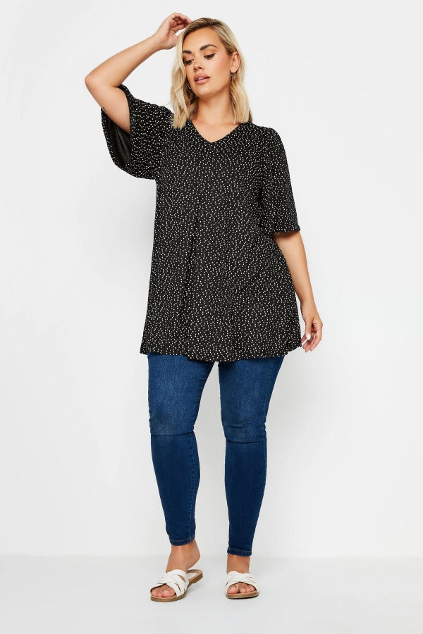 Büyük Beden V Yaka Desenli Asimetrik Kesim Likralı Bluz 303369 Vervegrand