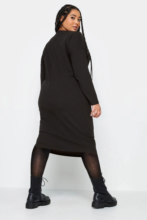 Büyük Beden Bisiklet Yaka Fermuar Detaylı Midi Boy Elbise 302715 Vervegrand