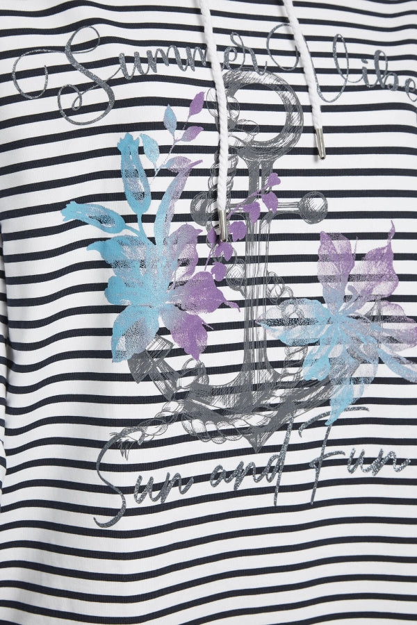 Büyük Beden Uzun Kollu Çizgili Çapa Baskılı Sweatshirt 301683 Vervegrand