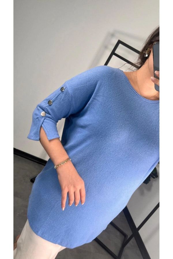 Büyük Beden Bisiklet Yaka Yarım Kollu Düğme Detaylı Bluz 301597 Vervegrand