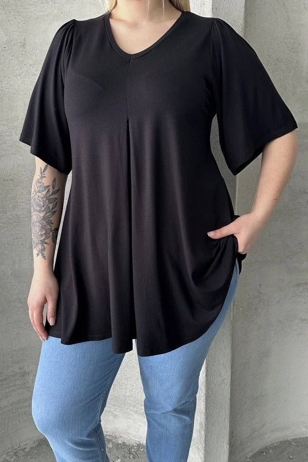 Büyük Beden İkili Paket V Yaka Desensiz Asimetrik Kesim Likralı Bluz 320315x2 Vervegrand