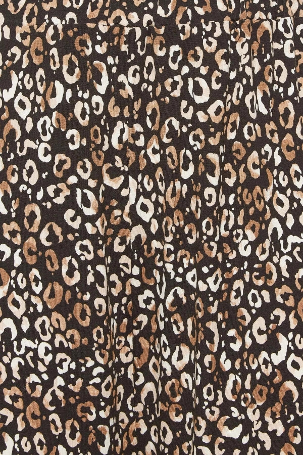 Büyük Beden Leopar Desenli İspanyol Paça Cepli Likralı Pantolon 143298 Vervegrand