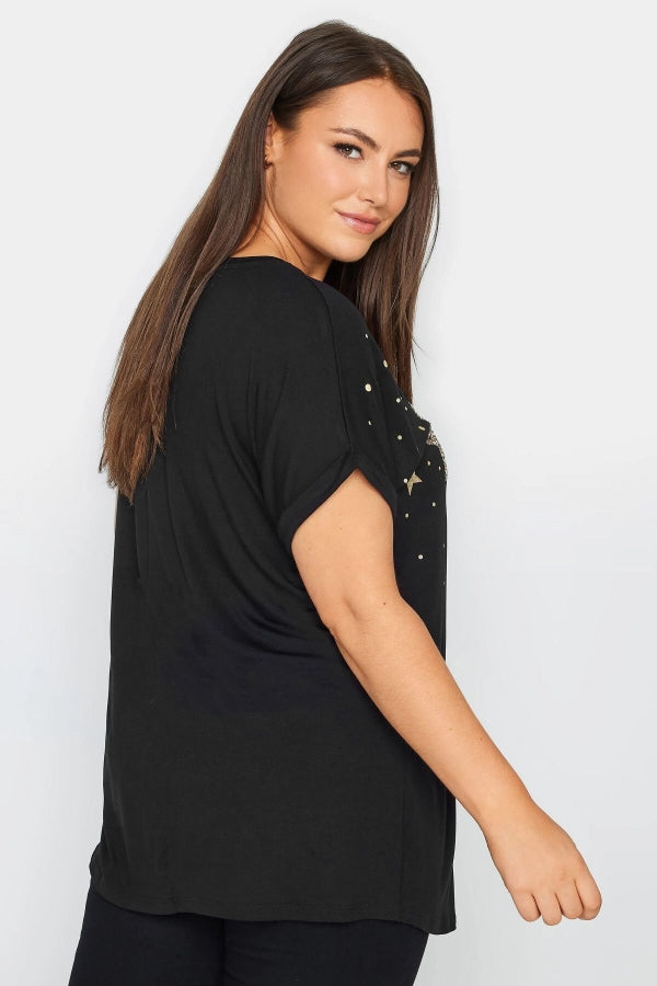 Vervegrand V yaka yıldız detaylı büyük beden t-shirt kombin örneği