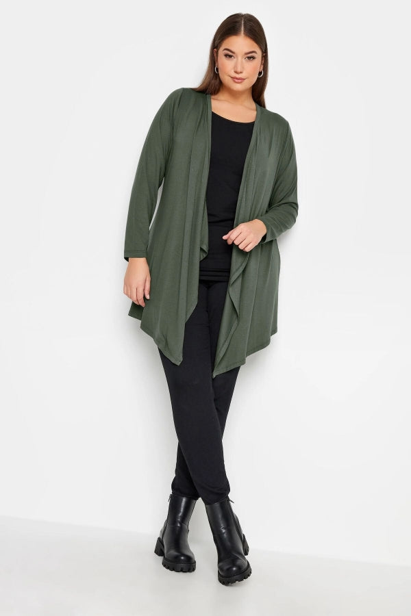 Büyük Beden Asimetrik Kesim Düğmesiz Salaş Uzun Kollu Hırka 321405 Vervegrand