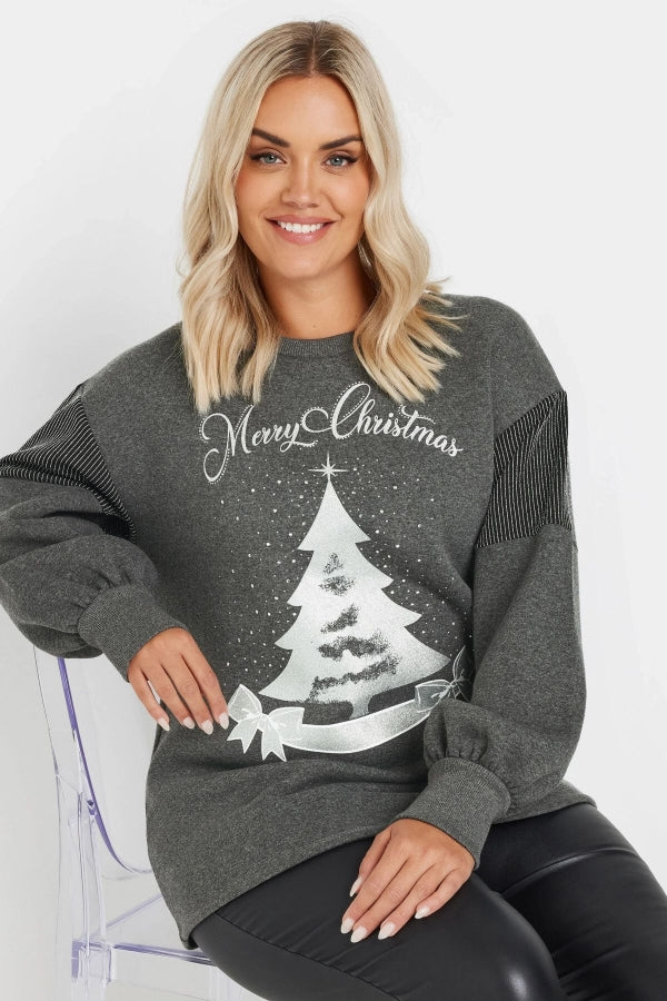Vervegrand Merry Christmas yazılı kristal taşlı sweatshirt