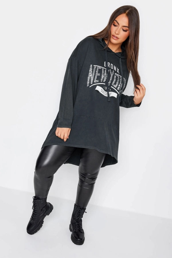 Vervegrand büyük beden yıkamalı kumaş baskılı sweatshirt