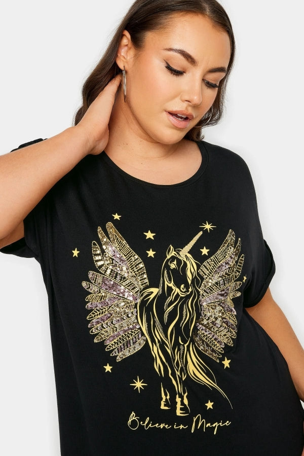 Büyük Beden Bisiklet Yaka Kısa Kollu Metalik Baskılı T-shirt 302894 Vervegrand