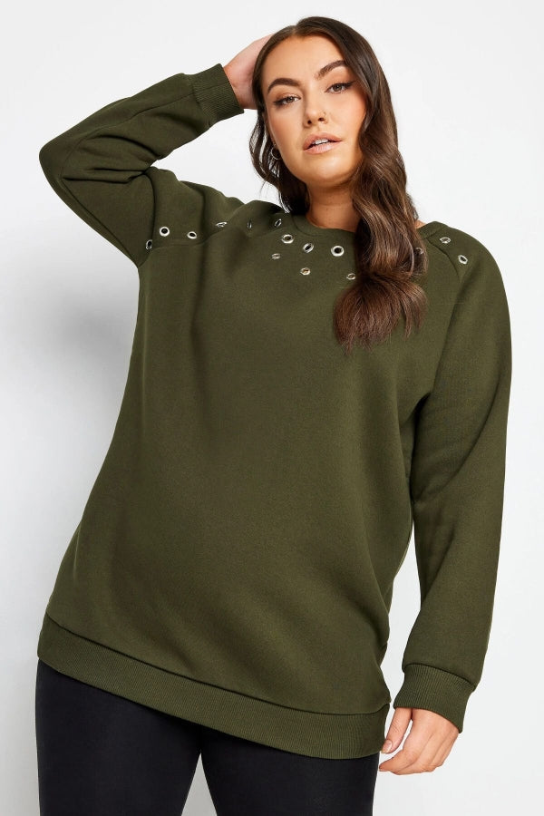 Büyük Beden Bisiklet Yaka Kuşgözü Detaylı Uzun Kollu Sweatshirt 302830 Vervegrand